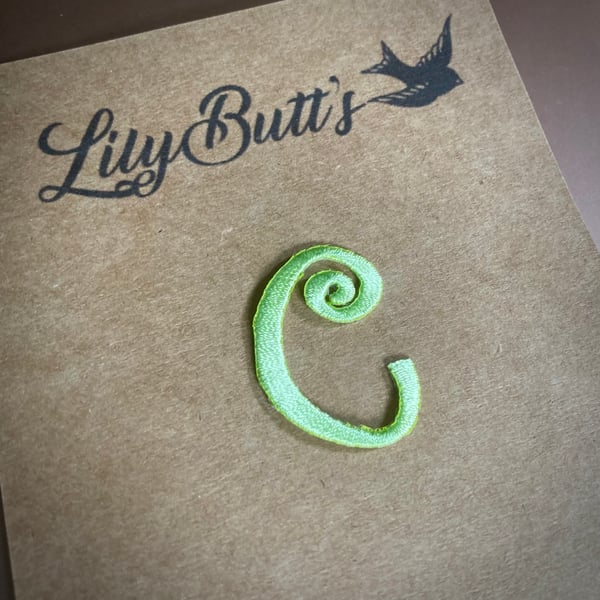 Embroidered Letter C Iron on Patch 3.5 cm x 2.5 cm Lime Green