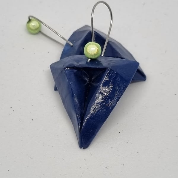 Geometric blue triangle paper earrings 