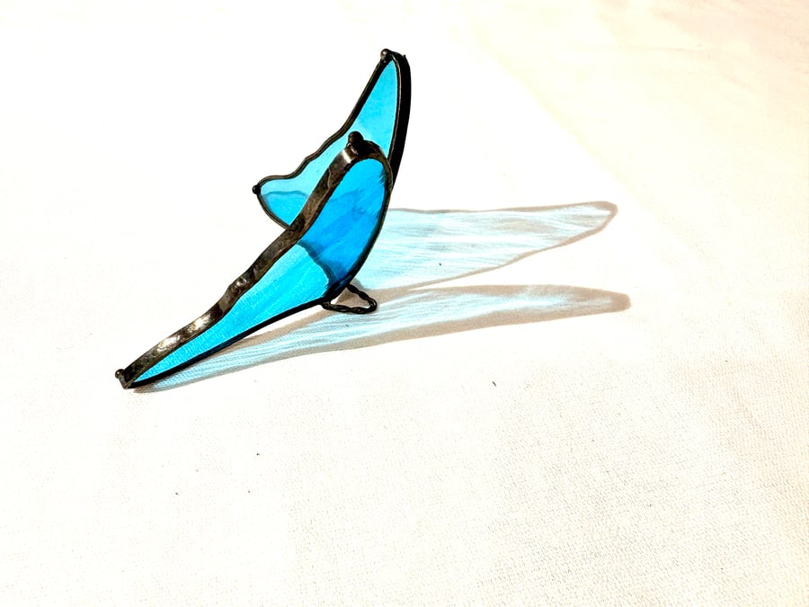 3D teal turquoise stained glass standing butterfly ornament 
