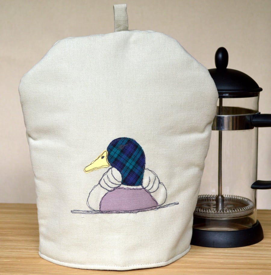 Cafetiere Cosy with Mallard Duck Freehand Machine Embroidery Design