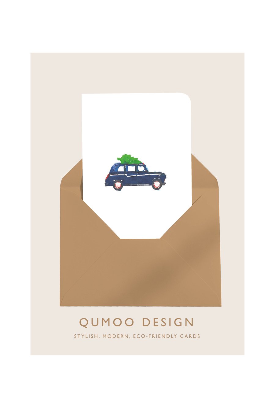 Christmas Card Cards Taxi London Cab Christmas Tree watercolour style (QM 210)