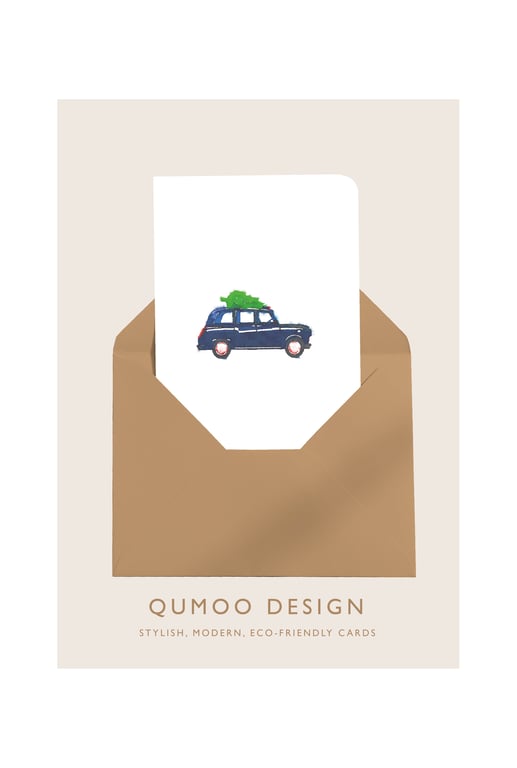 Christmas Card Cards Taxi London Cab Christmas Tree watercolour style (QM 210)