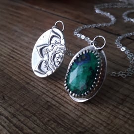 Double Sided Mandala Pendant with Azurite Malachite boho necklace