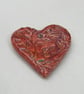 Medium Bright Copper Leaf Texture Heart Shaped Ceramic Pendant - Image 1