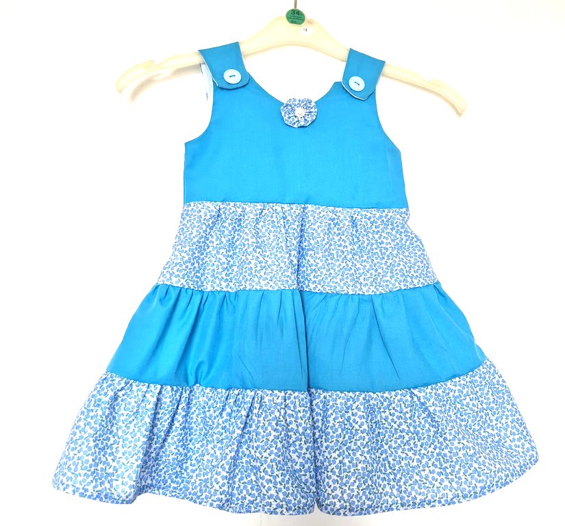 Blue and white cottons and cotton mix tiered sundress - size 1 to 2 years
