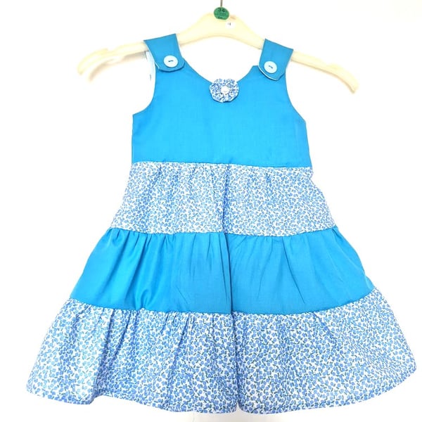 Blue and white cottons and cotton mix tiered sundress - size 1 to 2 years