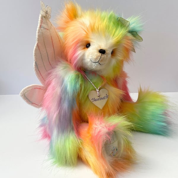 Large Rainbow artist bear, one of a kind collectable fairy teddy bear
