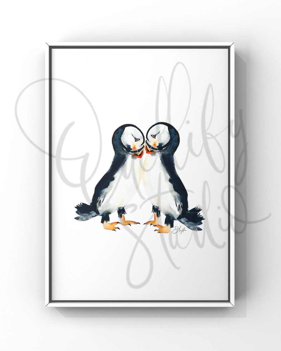 Watercolour Print Puffins Missed You