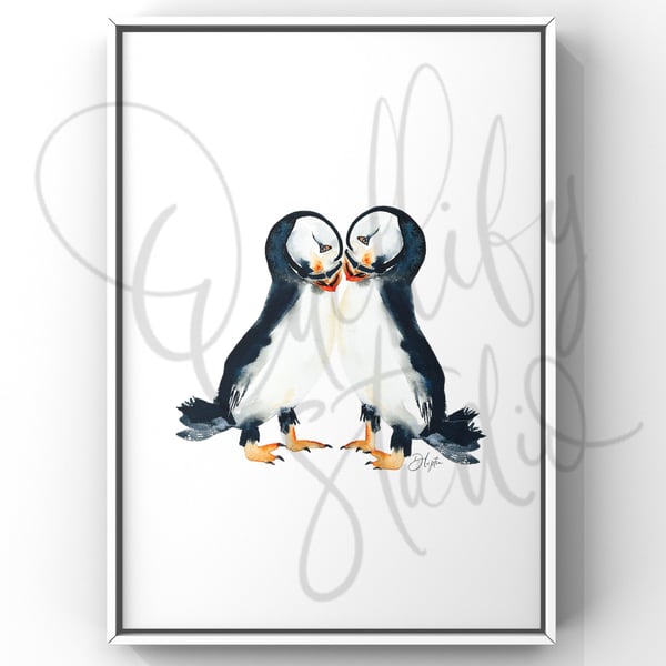 Watercolour Print Puffins Missed You