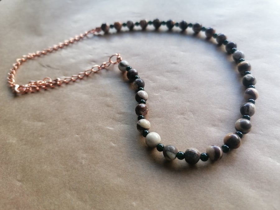 Australian Zebra stone and green sandstone necklace. 
