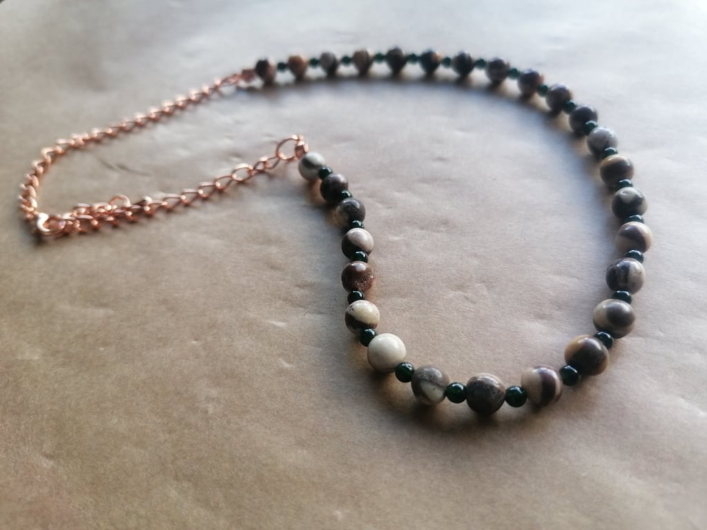 Australian Zebra stone and green sandstone necklace. 