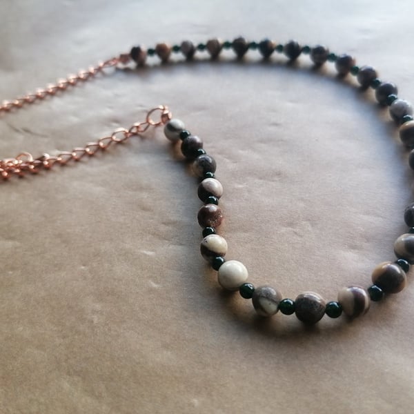 Zebra and green sandstone necklace. 