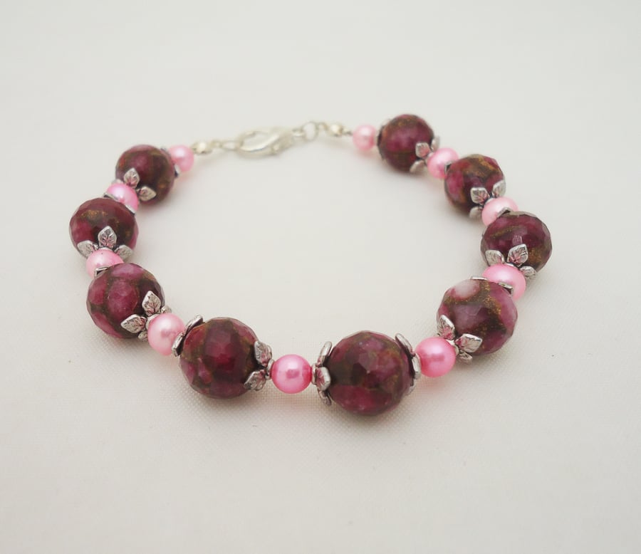 Freshwater Pearls and Gemstone Bracelet, Pink Bracelet, Elegant Bracelet