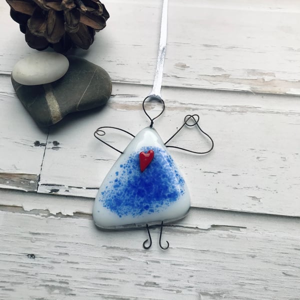 fused glass fairy, angel, gift for friend, blue