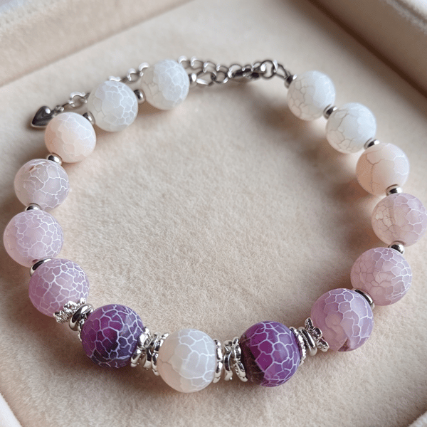Crackle agate beaded bracelet, gift for her, bracelet with adjustable chain