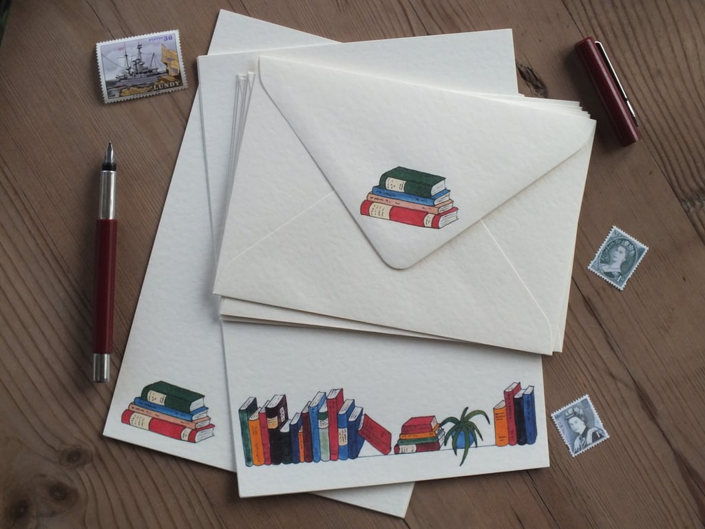 Illustrated letter paper and envelopes with original books design