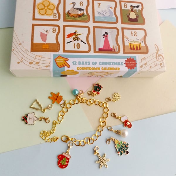 Customisable Charm bracelet Advent Calendar, 12 Days of Christmas 