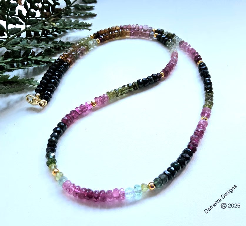 Designer Multicoloured Natural Tourmaline Gold Vermeil Necklace