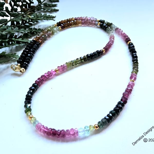 Designer Multicoloured Natural Tourmaline Gold Vermeil Necklace