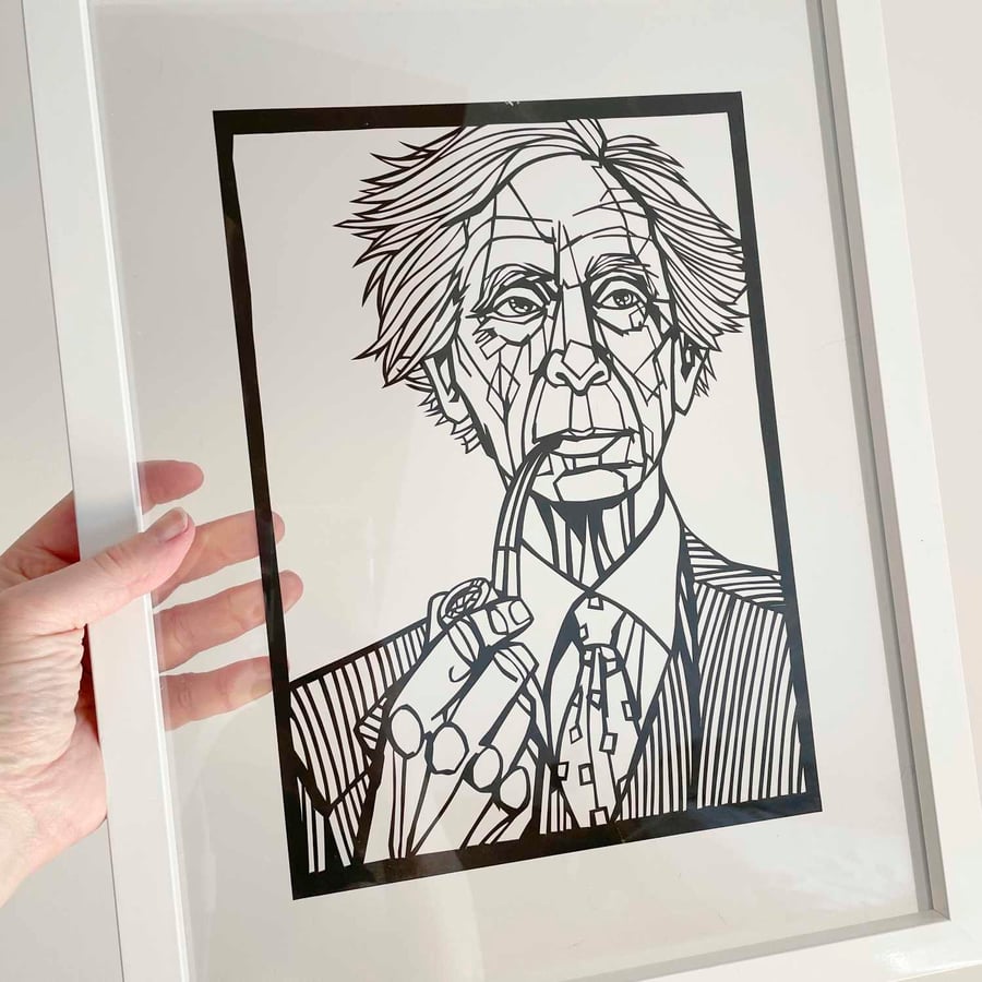 Bertrand Russell handcrafted papercut - Available in 2 sizes - Philosophy art