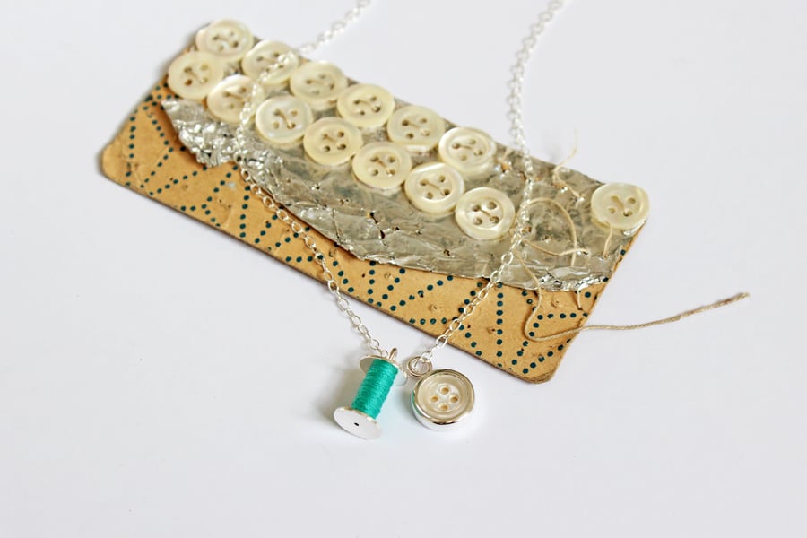 New MINI haberdashery necklace, cotton reel and button necklace