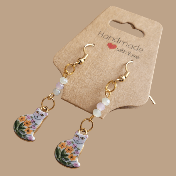 Cat Floral Drop Earrings 