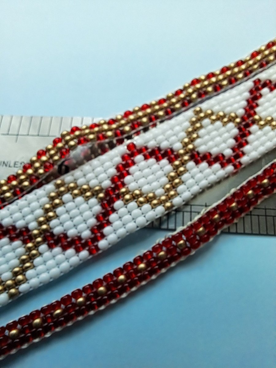 Red white gold beaded Loom bracelet