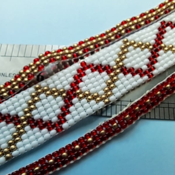 Red white gold beaded Loom bracelet