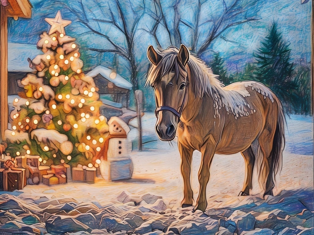 Pony Christmas Tree Greeting Card A5