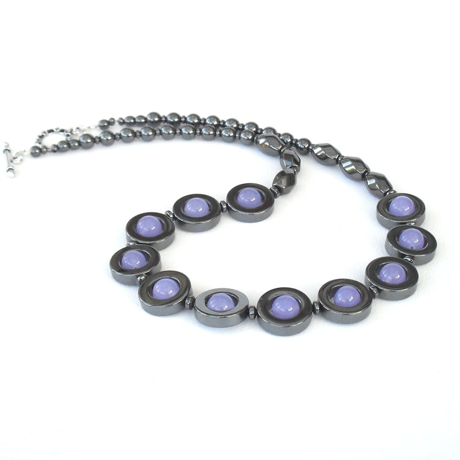 Handmade necklace with purple alexandrite & hematite