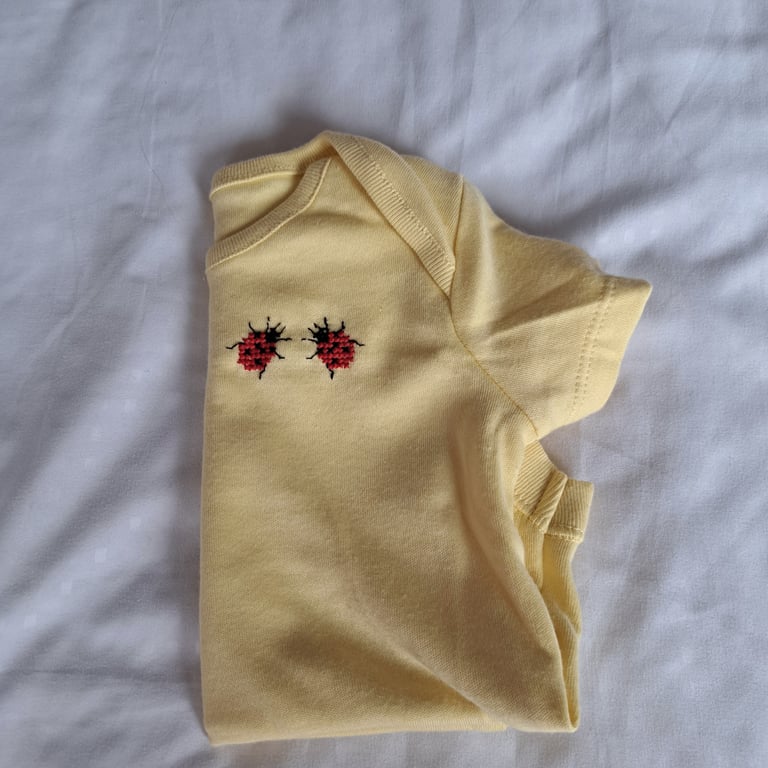 Ladybird, Vest, age 3-6 months, hand embroidered
