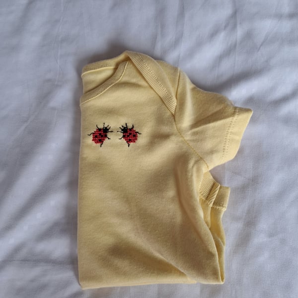 Ladybird, Vest, age 3-6 months, hand embroidered