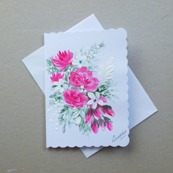 hand painted roses floral blank greetings card ( ref FA 128 J1 )