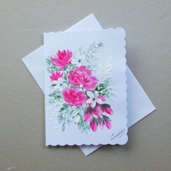 hand painted roses floral blank greetings card ( ref FA 128 J1 )