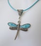 Silver and Turquoise Blue Enamelled Dragonfly Necklace - Image 2