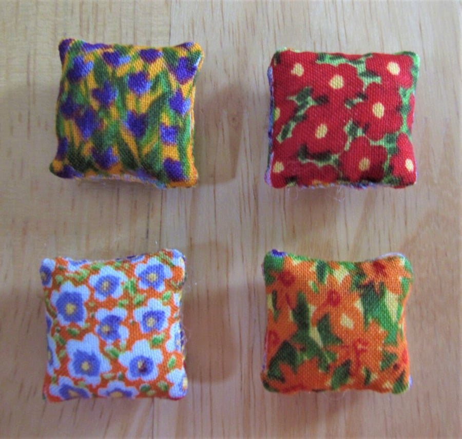 Miniature Scatter Cushions, Reversible, Dollhouse Furnishings, Hand Made 1:12 Sc