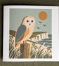 Barn Owl Greeting Card, South Downs & Sussex Coast, 6x6 Linen Card