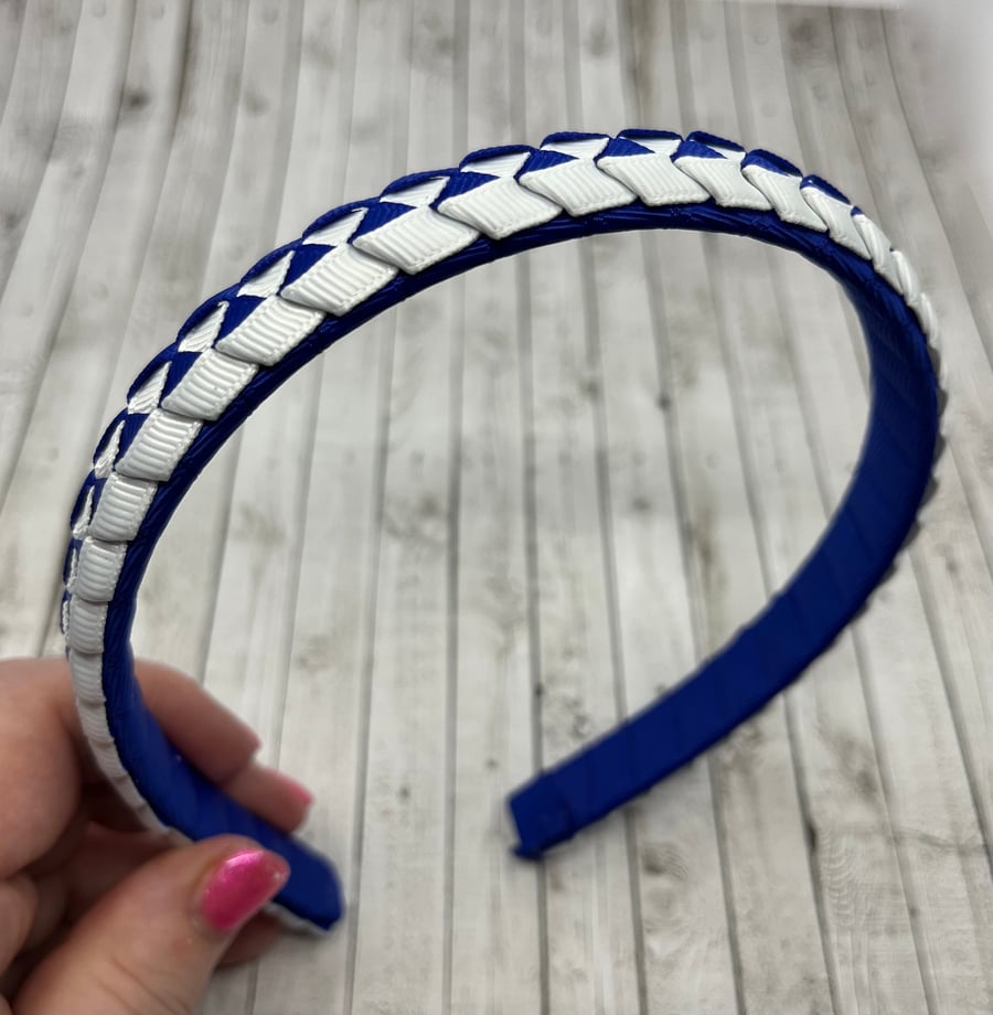 Cobalt Blue and White Pleated Hairband