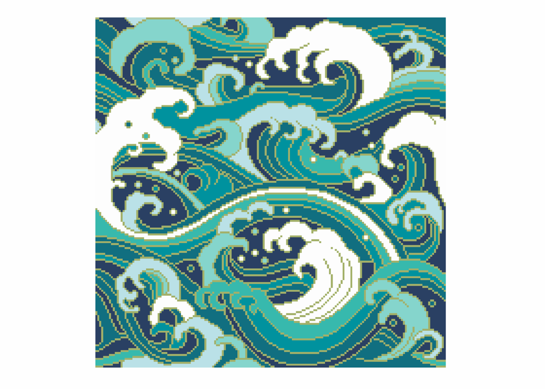 219 - Japanese Blue Waves Cross Stitch Pattern: Nautical Landscape (PDF Chart) 