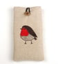 Glasses Spectacles Case Robin Handmade Nature Wildlife Linen  - Image 4