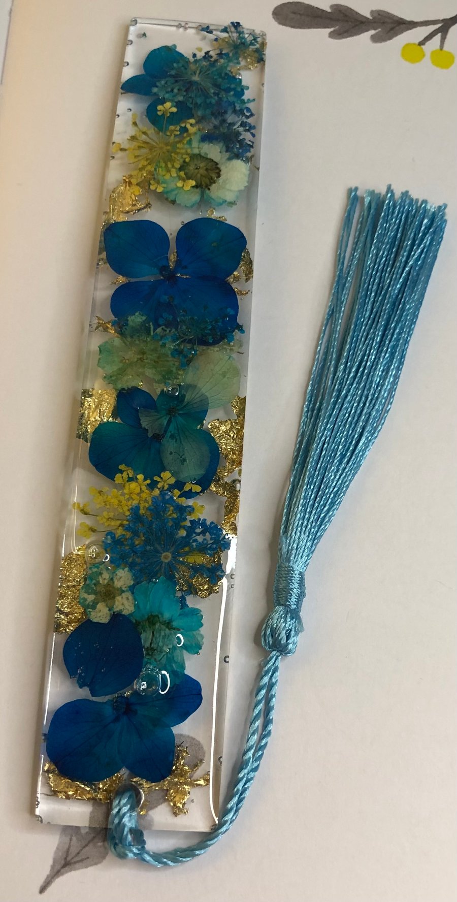 Blue and Yellow Flower Resin Bookmark