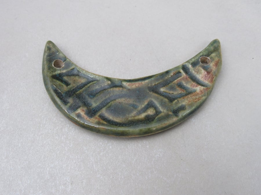 Forest Green Celtic Ceramic Crescent Bib Pendant