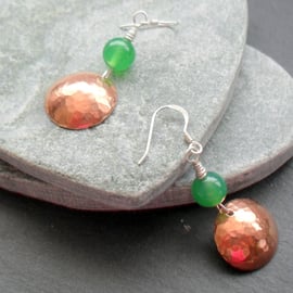Copper and Green Agate Drop Earrings Sterling Silver Ear Wire
