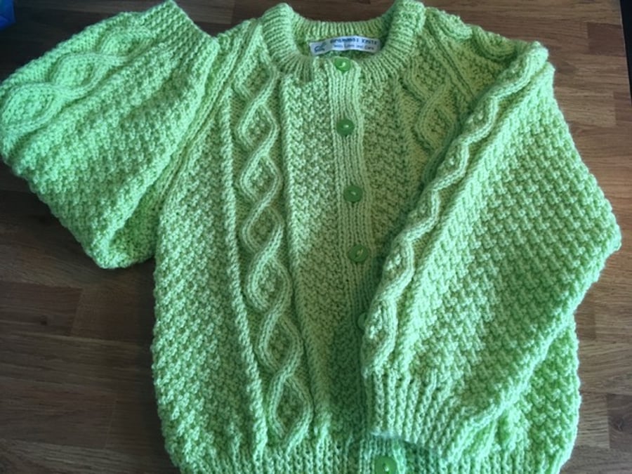 Aran Style Cardigan in DK .   Age 3-4 years