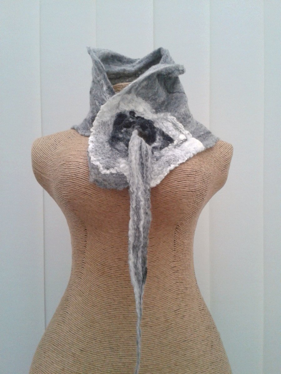 Felted scarf, neck warmer, collar - grey