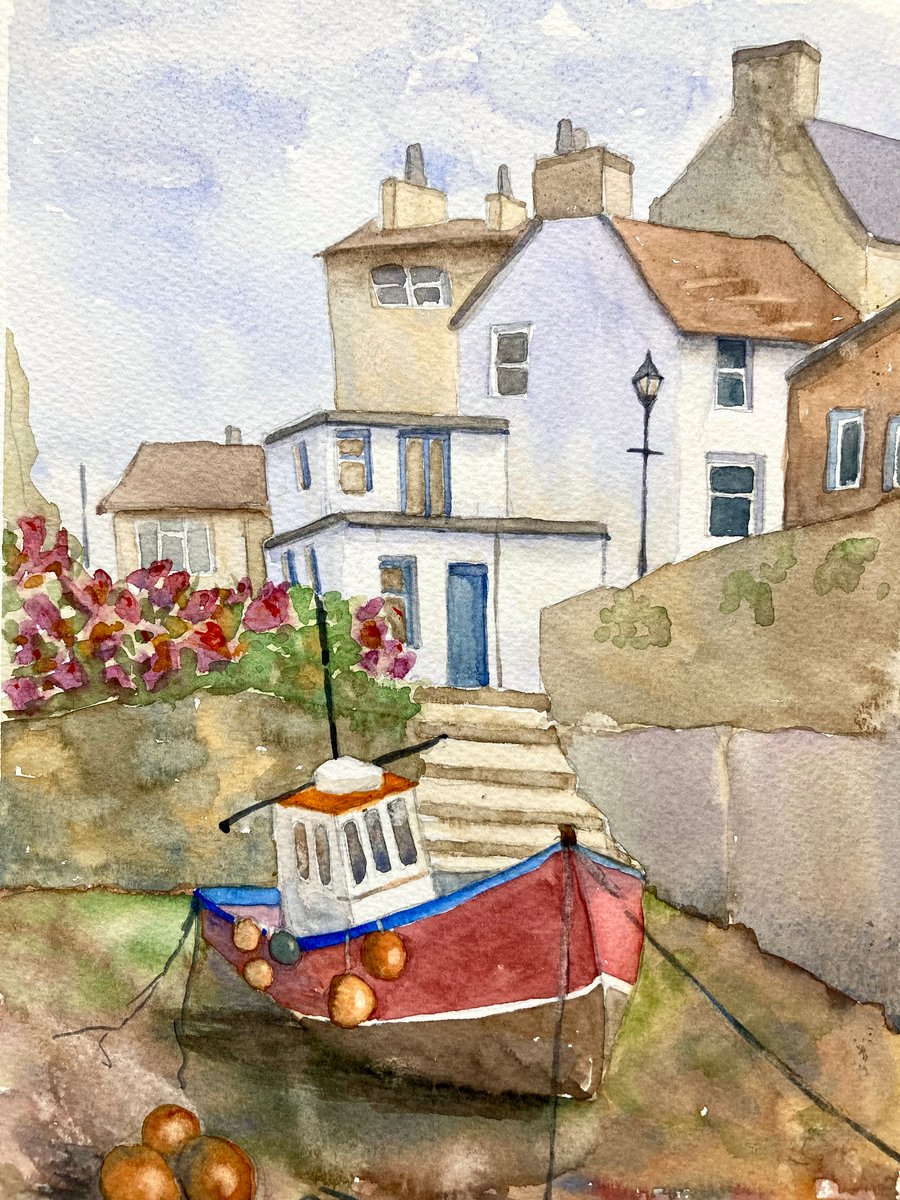 Low tide at Staithes Harbour  Yorkshire coast original fine art 