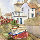 Low tide at Staithes Harbour  Yorkshire coast original fine art 