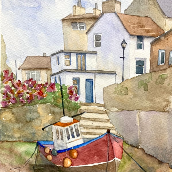 Low tide at Staithes Harbour  Yorkshire coast original fine art 