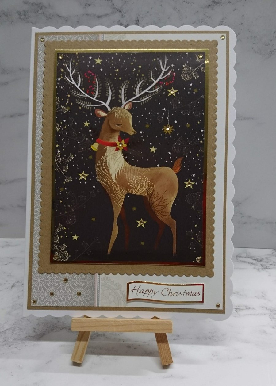 Handmade Christmas Card Majestic Stag Christmas Adorned Reindeer