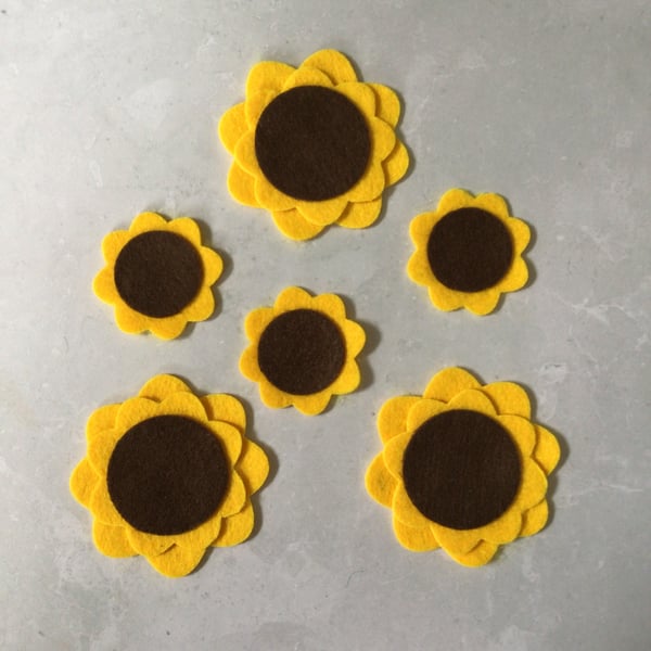 Yellow Felt Sunflowers, Large Die Cut Felt Flowers
